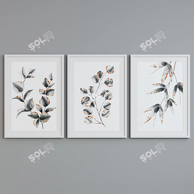 Modern Plant Branch Frame Set 3D model image 3