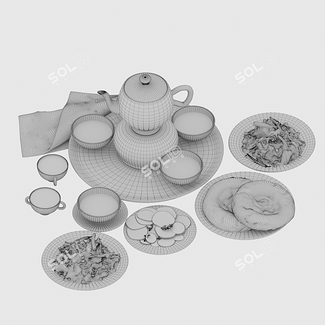 Eastern Style Cookware Set & Food 3D model image 3