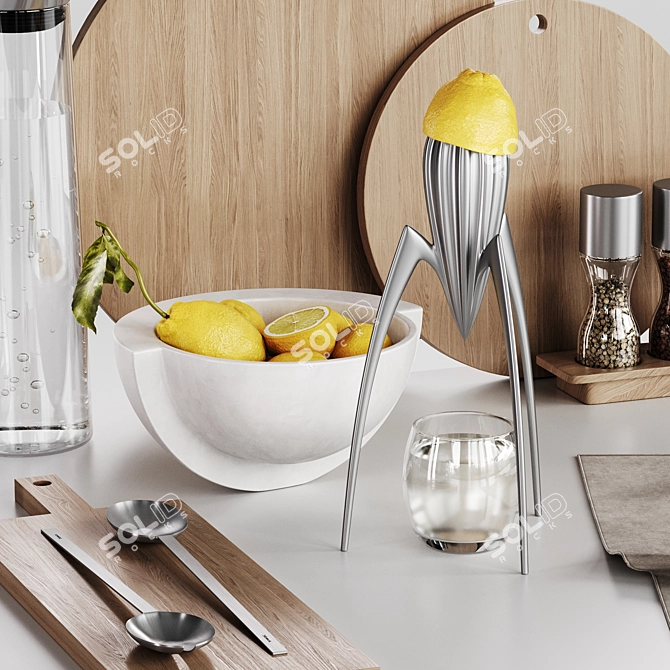 Sleek Kitchen Decor Set with Lemons 3D model image 2