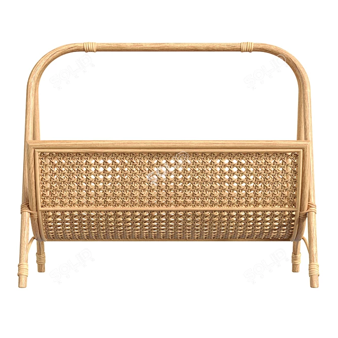 Handwoven Rattan Magazine Rack 3D model image 2