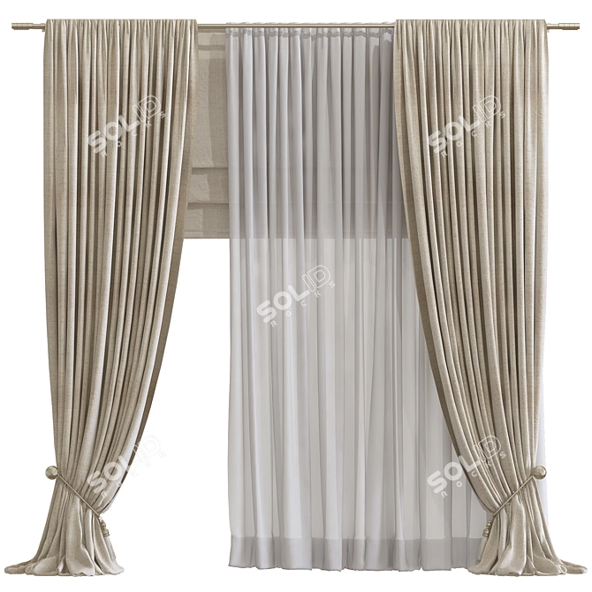  Geometric Print Curtain Panel 3D model image 1