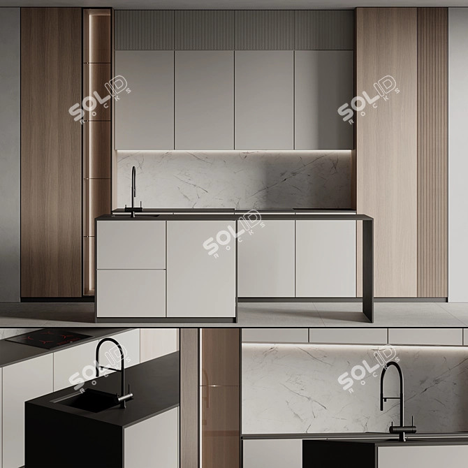 Modern Kitchen 3D Model Kit 3D model image 1