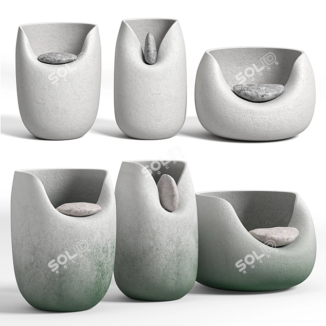 Ceramic Vases with Raw Stones 3D model image 1