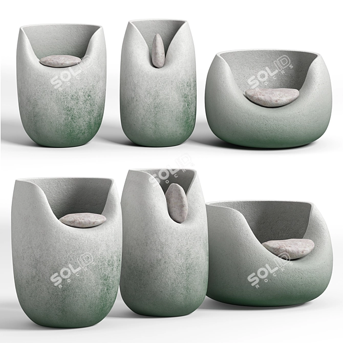 Ceramic Vases with Raw Stones 3D model image 2