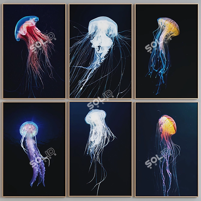 Modern Jellyfish Picture Frame Set 3D model image 4