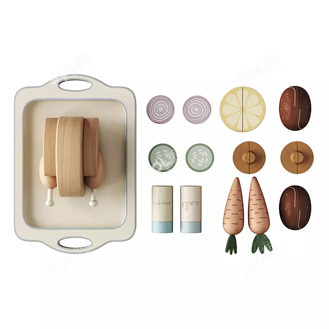  Wooden Play Food Set: Vegetables & Chicken 3D model image 3