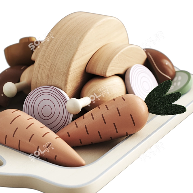  Wooden Play Food Set: Vegetables & Chicken 3D model image 4