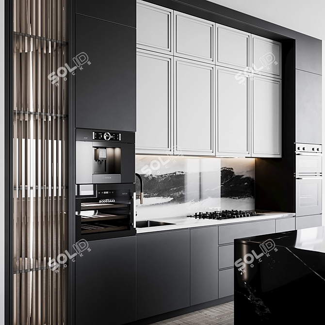 Adjustable Modern Kitchen Unit 3D model image 2