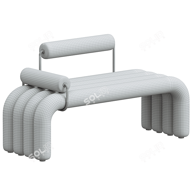 White Velvet Tufted Bench 3D model image 3