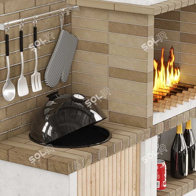 Brick Outdoor Kitchen BBQ Set 3D model image 4