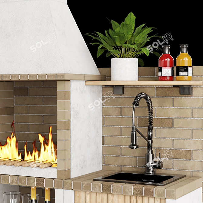 Brick Outdoor Kitchen BBQ Set 3D model image 5