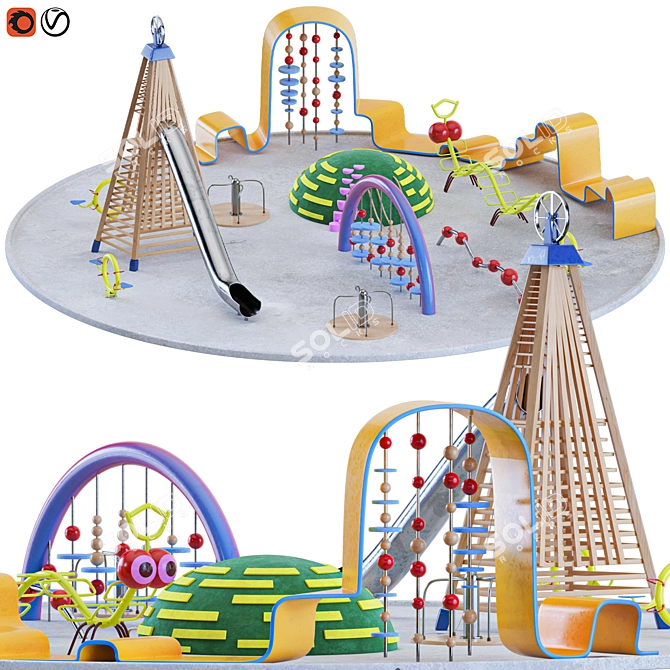  Modern Playground Equipment Set 3D model image 1