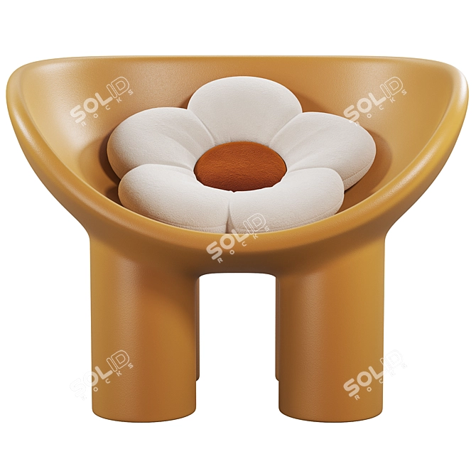 Charming Roly Poly Armchair With Flower Pillow 3D model image 2
