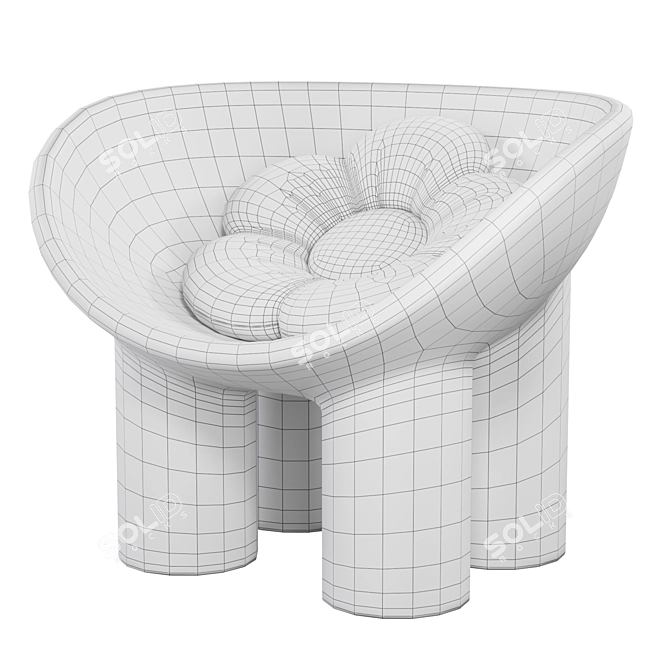 Charming Roly Poly Armchair With Flower Pillow 3D model image 4