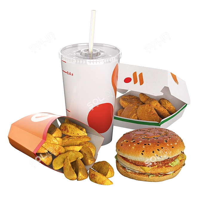 Fast Food Set Bundle 3D model image 1