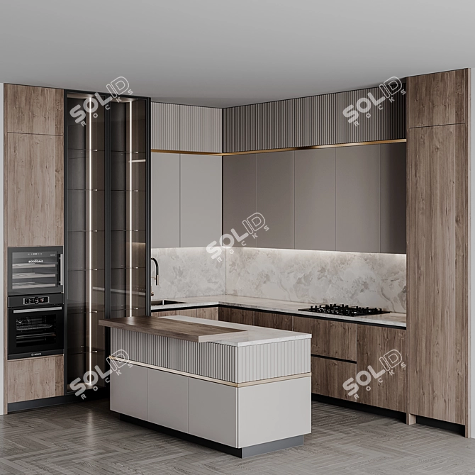 Adjustable Modern Kitchen Unit 3D model image 1