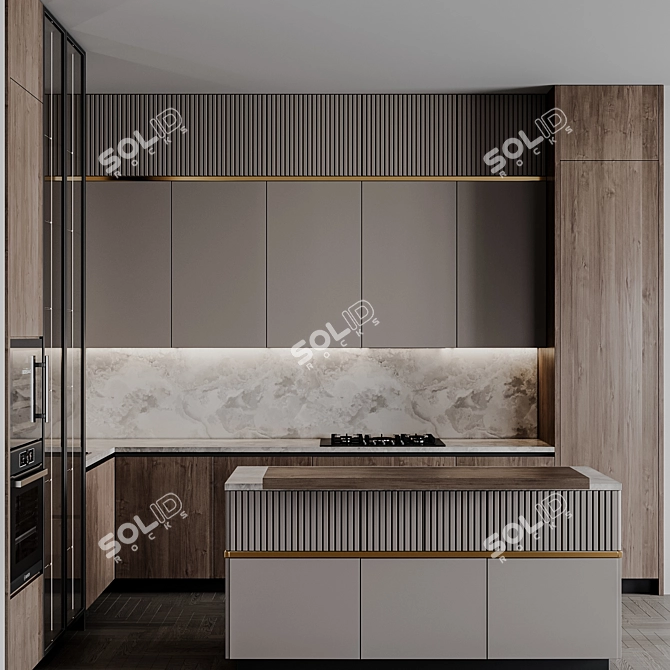 Adjustable Modern Kitchen Unit 3D model image 2