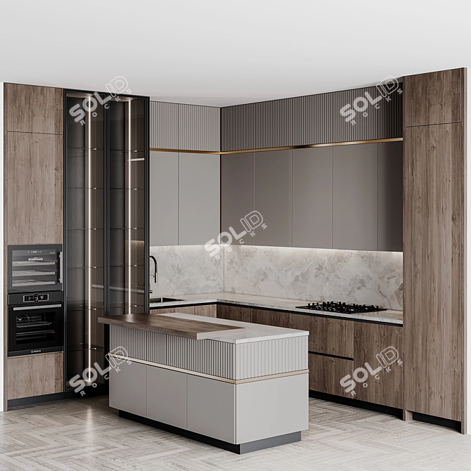 Adjustable Modern Kitchen Unit 3D model image 5