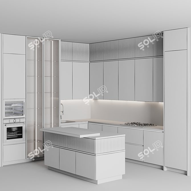 Adjustable Modern Kitchen Unit 3D model image 8