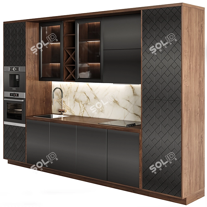 Adjustable Modern Kitchen Unit 3D model image 1