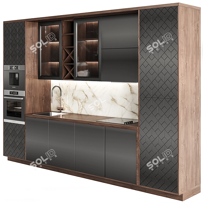 Adjustable Modern Kitchen Unit 3D model image 2