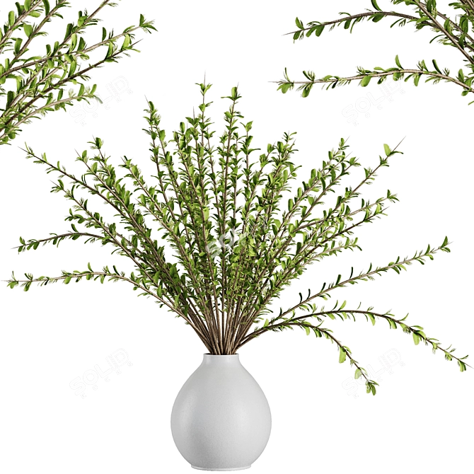 Elegant Dry Flower Branch Bouquet 3D model image 1