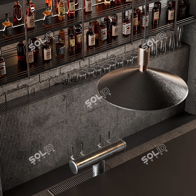 Industrial Style Bar Counter 3D model image 2