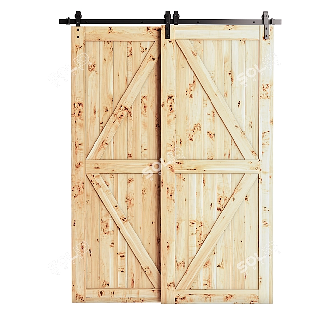 Double Wooden Barn Doors Set 3D model image 4