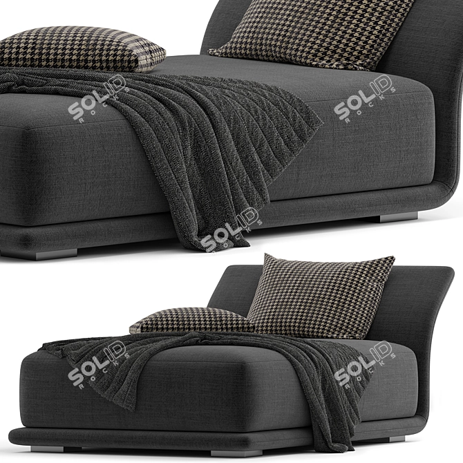 Sleek Armless Fabric Chaise Lounge 3D model image 2