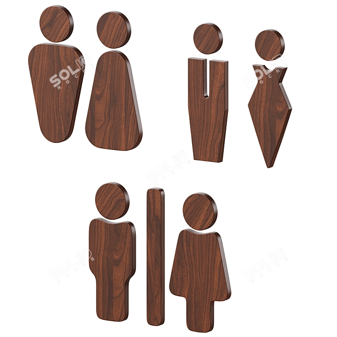 Bathroom Door Signs Set 3D model image 4