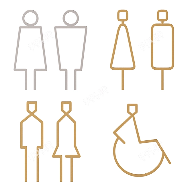 Bathroom Door Signs Set 3D model image 5