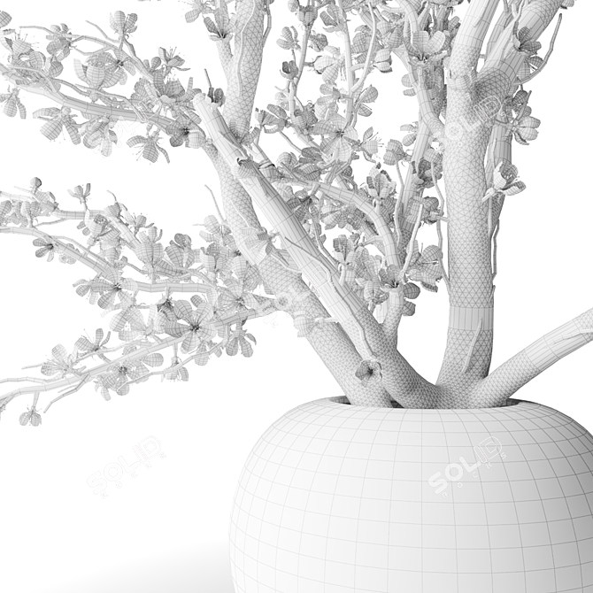 Pink Blossom Branches in Clay Vase 3D model image 2