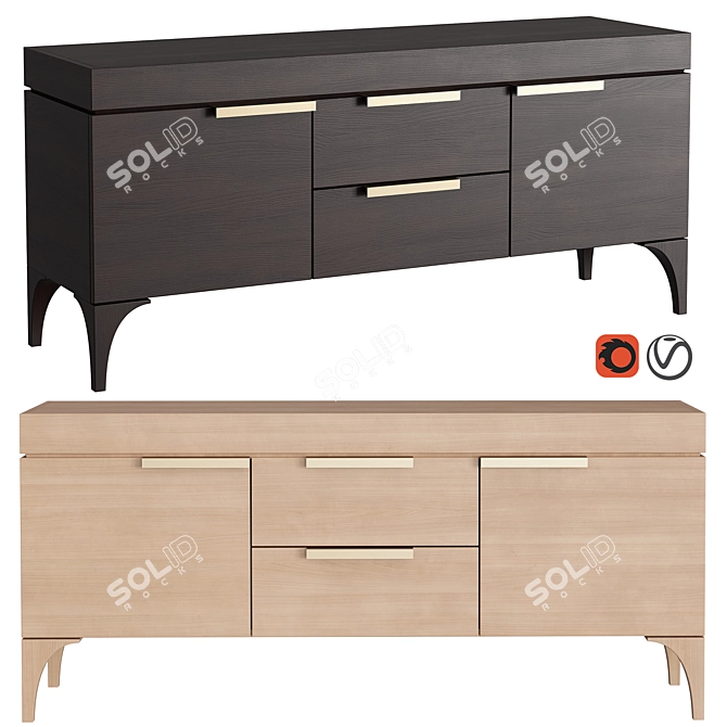 Modern Oak TV Stand Cabinet 3D model image 1