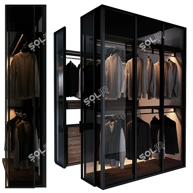 Corner Walk-In Wardrobe with Decor 3D model image 1