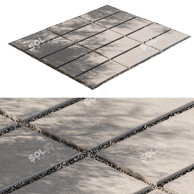 Gravel-Filled Concrete Slab Paving 3D model image 3