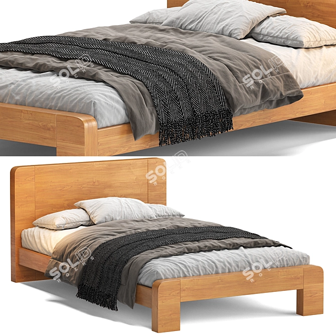 Scandi Natural Wood Panel Bed 3D model image 1