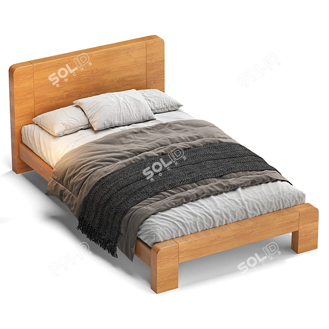 Scandi Natural Wood Panel Bed 3D model image 2