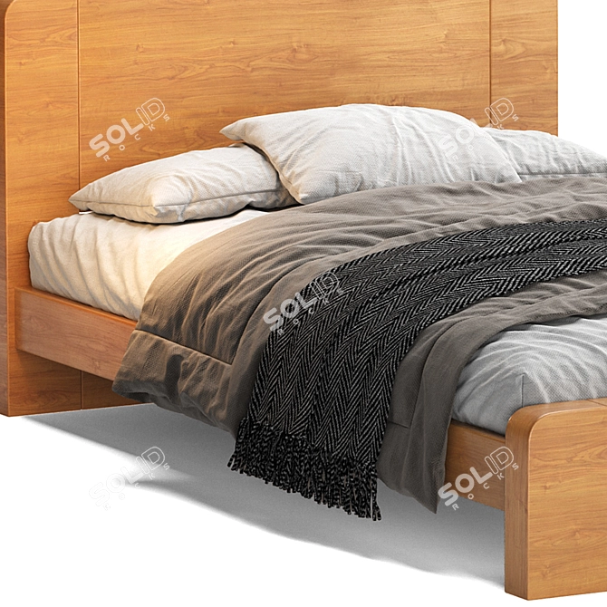 Scandi Natural Wood Panel Bed 3D model image 3