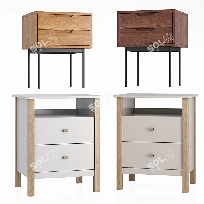  Nested Oak Bedside Table 3D model image 2