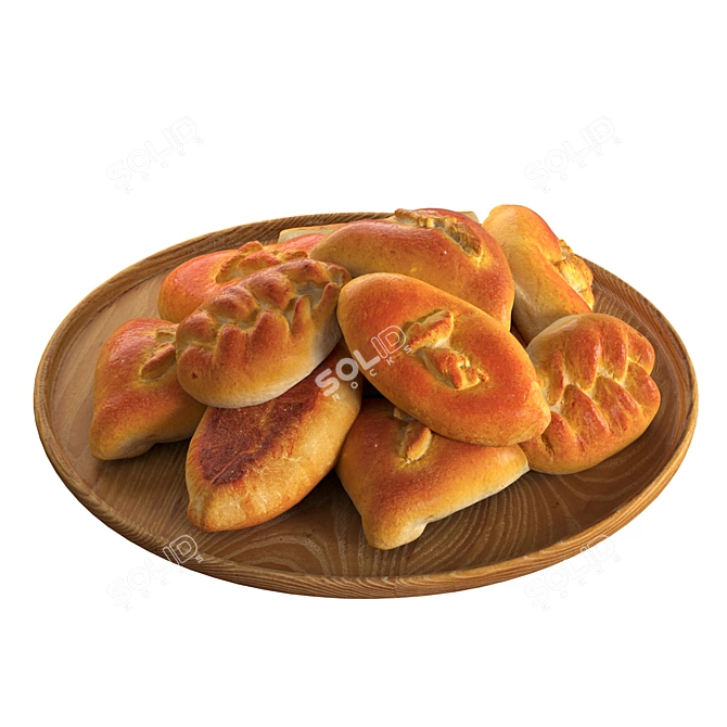 Wooden Tray Baked Pies 3D model image 3