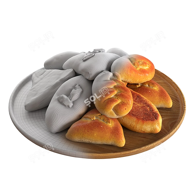 Wooden Tray Baked Pies 3D model image 4