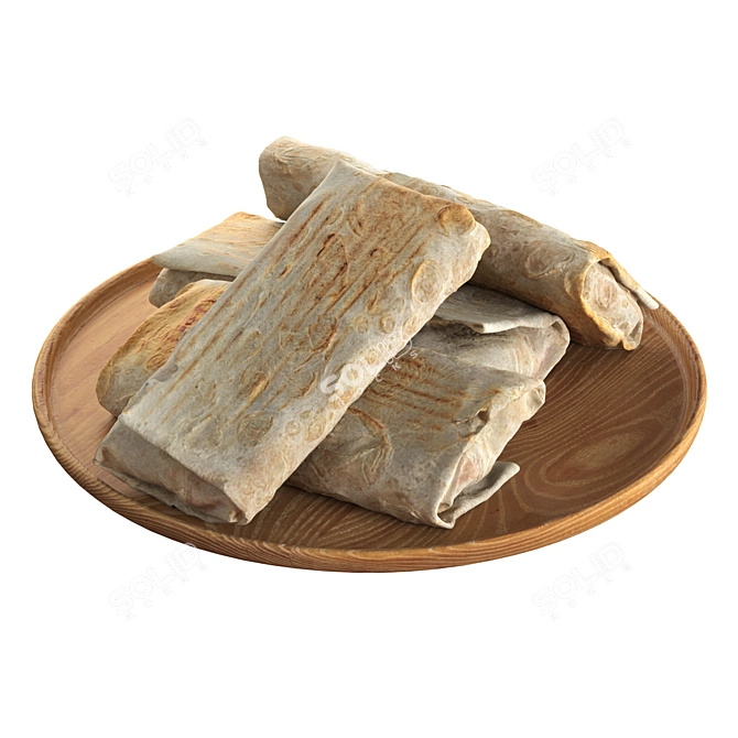 Shawarma Dish with Wooden Tray 3D model image 2