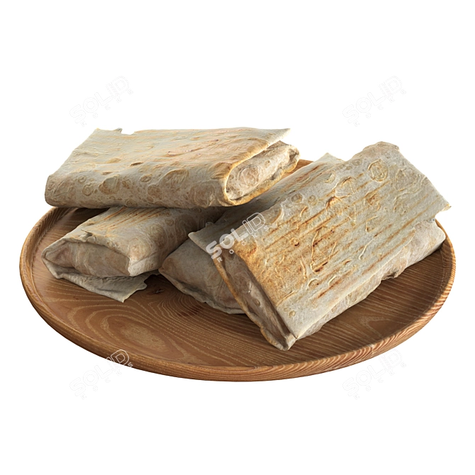 Shawarma Dish with Wooden Tray 3D model image 3