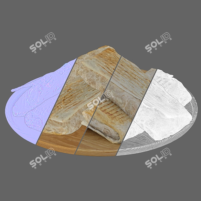 Shawarma Dish with Wooden Tray 3D model image 7