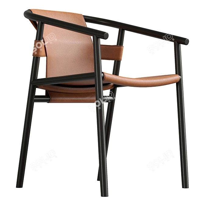 Modern Wood and Leather Chair 3D model image 4