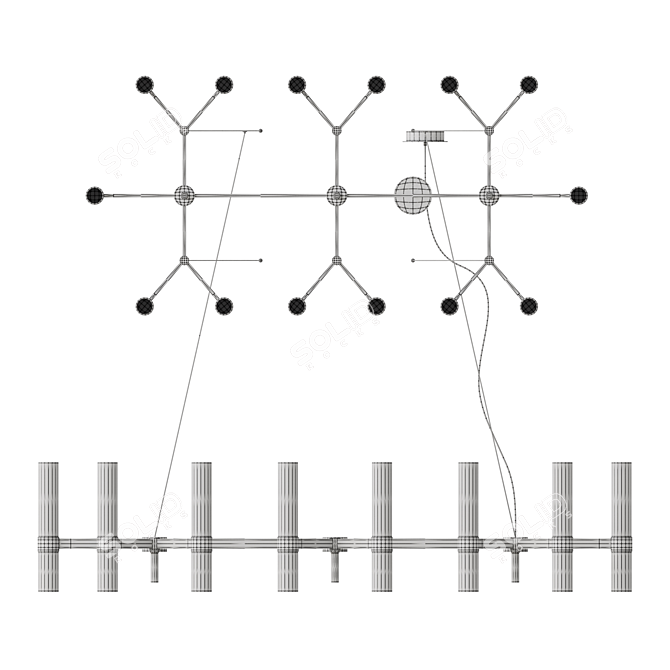 Cylinder Glass Marble Chandelier Fixture 3D model image 4