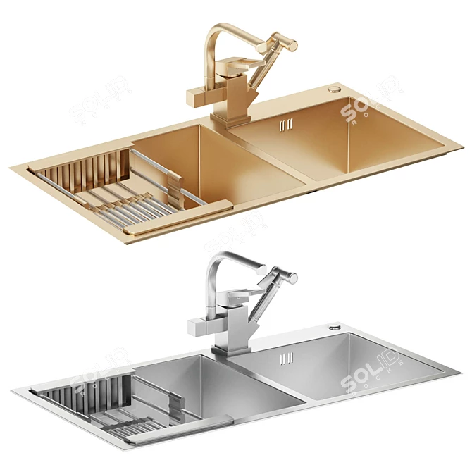 Rectangular Sink with Drainer Basket 3D model image 1