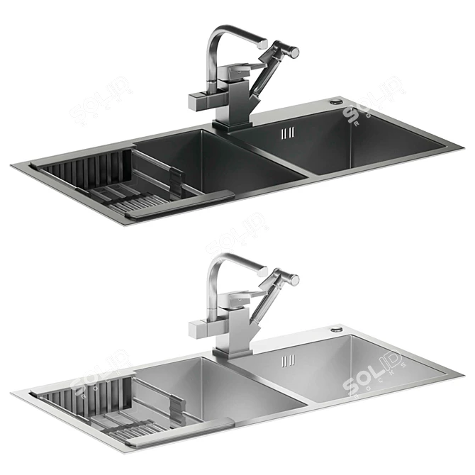 Rectangular Sink with Drainer Basket 3D model image 2