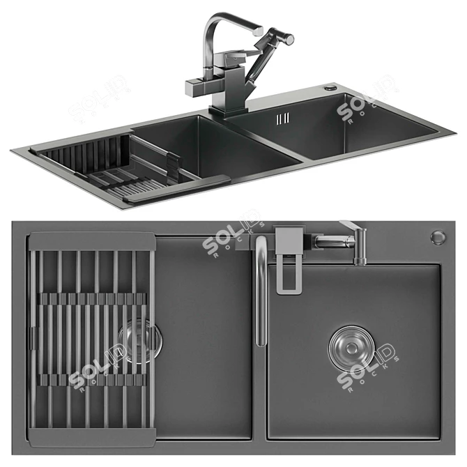 Rectangular Sink with Drainer Basket 3D model image 3