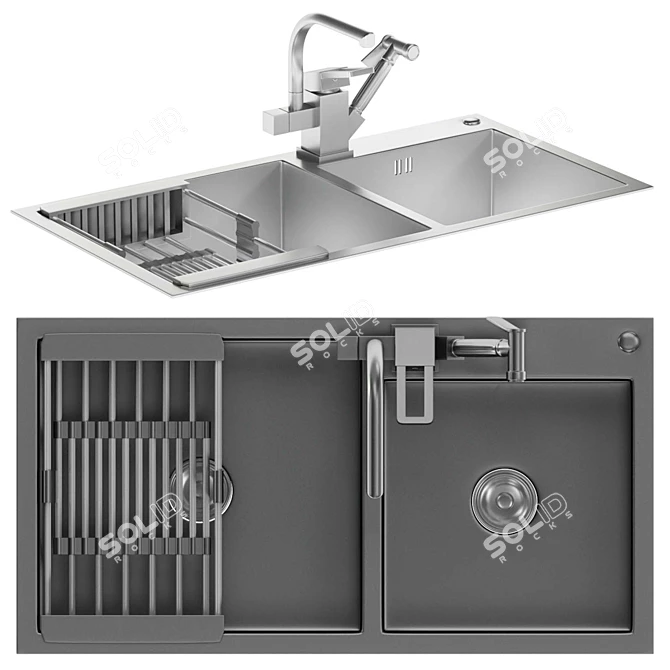 Rectangular Sink with Drainer Basket 3D model image 4